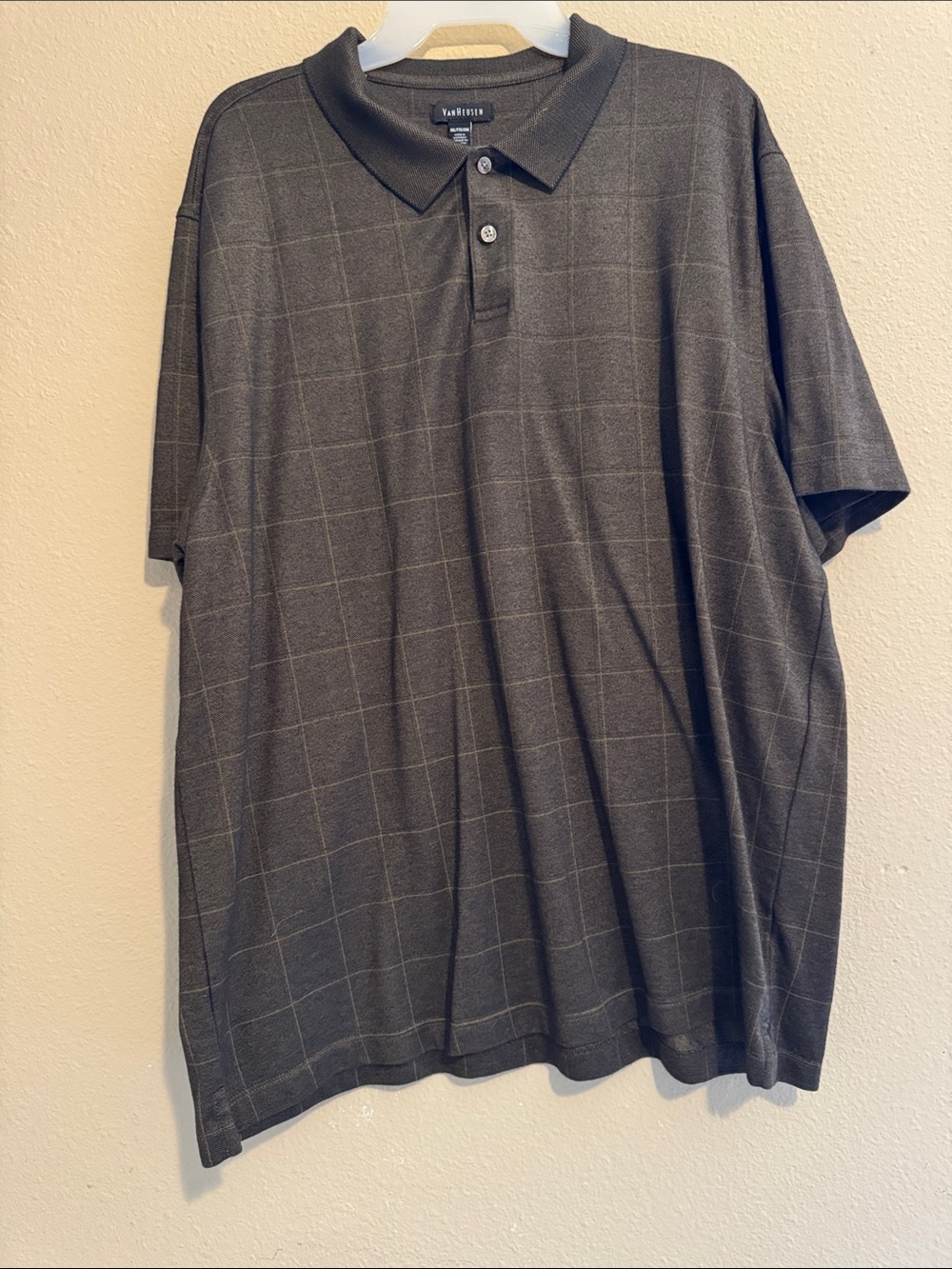 Van Heusen Men's Charcoal Gray Windowpane Polo